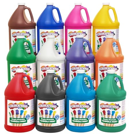 Colorations Paraben-Free Washable Tempera Paint for Kids - Set of 12 Colors, Gallon Value Sizes, Vibrant Poster and Classroom Paint for Creative Projects, Washable, Made in USA, Non-Toxic