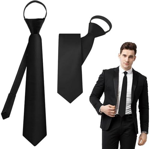 2 Stück Schwarze Krawatte Herren, Vorgebundene verstellbare Krawatten mit Reißverschluss, Schwarze Krawatte Herren elegante Hochzeitskrawatten für Büro oder Feiertagsveranstaltungen