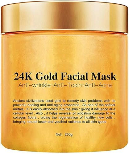 Mascarilla facial de oro de 24 quilates, mascarilla de colágeno para una piel impecable, reduce las líneas finas, limpia el acné, minimiza los poros, hidrata y tonifica la piel, 250 g