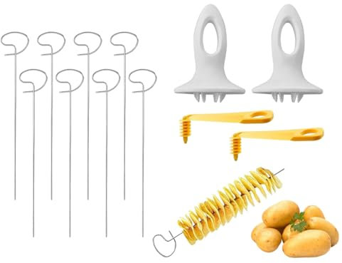 Anlising Spiral Chips Kartoffelschneider, Spiralschneider Kartoffel Set, 8 Stäbchen+2 Kunststoff Griff+2 Spiralschneider, Kartoffel Spiralschneider Edelstah, Kartoffelspiralens, für Kartoffeln, Gemüse