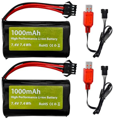 2PCS 7.4V 2S 1000mAh Li-ion Batterie+SM-4P Stecker mit USB Ladekabel für M416 elektrische Gel Spielzeugpistole, EC16 DE85 RC Fernbedienung Spielzeugauto