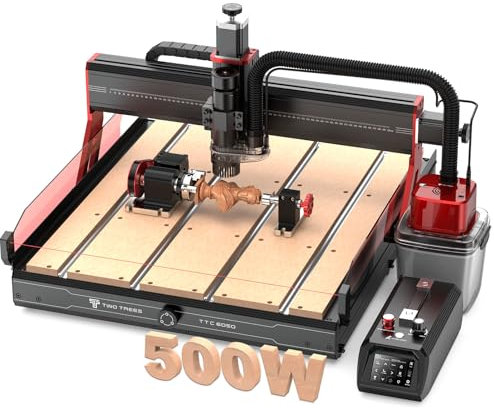 Twotrees TTC6050 500W Multifunction CNC Router, Metal Wood Acrylic MDF Milling Machine with 4-Axis Rotation, Vacuum Cleaner Set to Reduce Dust Particles During Operation
