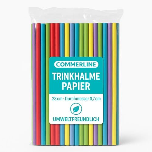 Commerline 1000 cannucce di carta, cannuccia Ø 7 mm, 23 cm, cannucce colorate da cocktail per feste, cannucce di carta per bevande miste, frullati, biodegradabili cannucce di carta