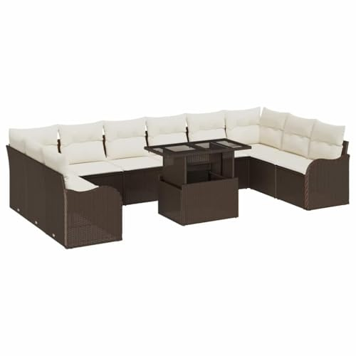 vidaXL Garten-Sofa-Set mit Kissen 11 pcs Braun Poly Rattan, Garten und Terrasse, modernes rechteckiges Sofaset, leicht, UV-beständiges Outdoor-Möbel, Flexible Sitzgelegenheit
