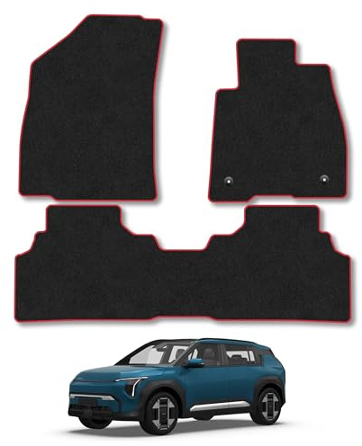 Kia EV3 (2025+) Premium Carpet Car Mats | Red Edge Trim Premium Floor Mats Tailored Fit Full Coverage Protection Accessories Easy Clean Anti Slip Made in the UK
