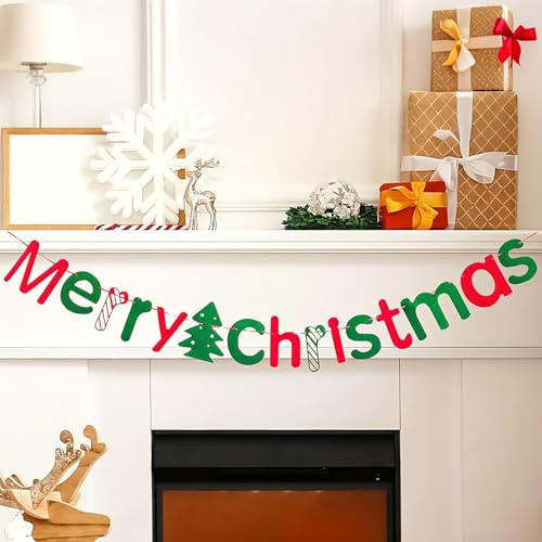 ALEGRE® Merry Christmas Girlande, Filz Weihnachten Deko Weihnachtsbaum Banner, Merry Christmas Deko Weihnachtsdeko Girlande, Weihnachtsgirlande für Neues Jahr Silvester, Weihnachten Party Zubehör