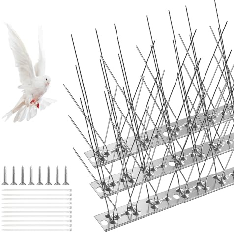 AMFUN Bird Spikes with Stainless Steel Base, 3 PCS Pigeon Spikes Set for Deterring Crows, Seagulls and Small birds, Bird Deterrent Spikes Set, 25CM Each,Birds Spikes for Roofs and Windows
