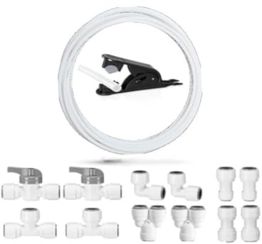 MonoSora 3/8 Zoll Quick Connect Fittings Kit mit Rohr und Cutter für RO-Systeme Kühlschränke und Eismaschinen 14-teiliges weißes PP-Wasserleitungszubehör