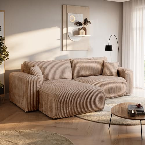 BROMARKT Ecksofa mit Schlaffunktion und Bettkasten 125x200cm L Braun | Schlafsofa mit Stauraum und Kissen Eckcouch Sofa für Wohnzimmer Wohnlandschaft 3 Sitzer Universell freistehend Couch TILIO
