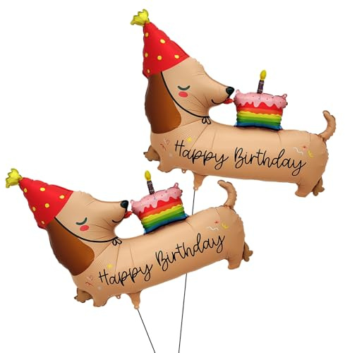 2PCS Self Standing Dog Animal Balloons, Dachshund Dog Balloons, Doggy Birthday Decorations, Pet Animal Mylar Foil Balloon, Animal Dog Themed Birthday, Pet Party Decorations Supplies (Multicolor D)