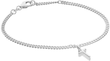 trendor Mädchen-Armband mit Buchstabe T 925 Silber Rhodiniert 21590-T | diamantiertes Flachpanzerband, eleganter Armschmuck für junge Damen,