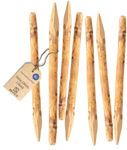 Haselnuss Zaunpfosten 150 cm 7er Set – angespitzte Holzpfähle, imprägniert, stabile Zaunpfosten Holz für Staketenzaun, Gartenzaun & Weidezaun