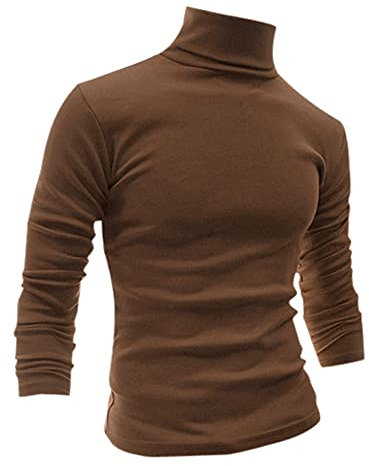 sourcing map Men's Turtleneck Top Slim Fit Long Sleeve Pullover Turtle Neck Shirt Brown M