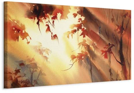 murando - Grand Tableau Décoration Murale Chambre, Automne Forêt, 135x45 cm | Clous Inclus, Impression sur Toile, Tableaux, Posters et Arts Décoratifs, Aquarelles Artistique Arbres Feuilles Paysage