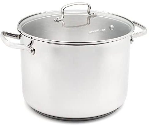 GreenChef Profile Plus Healthy Ceramic Non-Stick Stainless Steel 24cm/7.6 Litre Casserole Dish with Tempered Glass Lid, PFAS Free, Induction, Heavy-Duty, Oven safe up to 200˚C, Silver