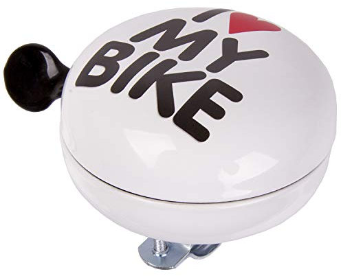 M-WAVE I Love My Bike, Campanello per Bicicletta, Molti Disegni Diversi, Acciaio, 80 mm Unisex-Adulto, Bianco