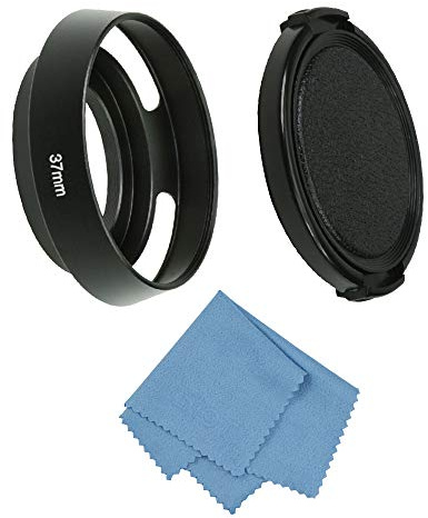 SIOTI Camera Vented Metal Lens Hood with Cleaning Cloth and Lens Cap for Leica/Fuji/Nikon/Canon/Samsung Standard Thread Lens (37mm, Standard Vented)