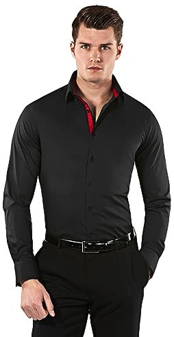 Vincenzo Boretti Herren Hemd Body-fit (besonders Slim-fit tailliert) Uni bügelleicht schwarz/weinrot 39-40