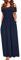 STYLEWORD Women's Summer Cold Shoulder Short Sleeve Maxi Dress Solid Colour Elegant Long Dress with Pockets(Navy-456,M)
