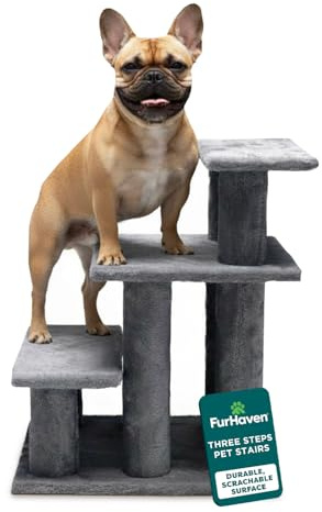Furhaven Steady Paws Multi-Step Pet Stairs for High Beds & Sofas - Gray, 3-Step