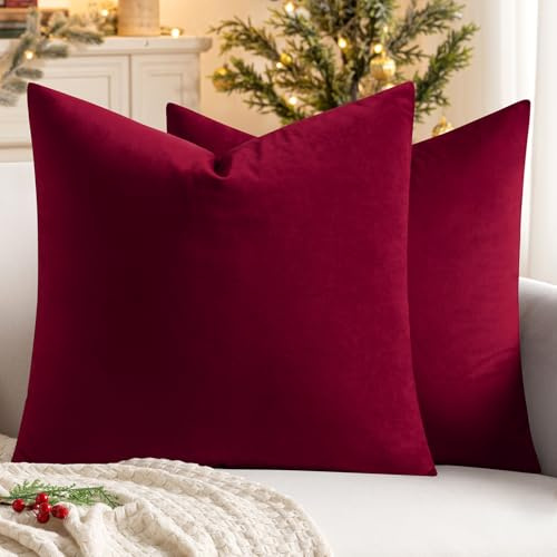 MIULEE 2er Set Kissenbezug 60x60 cm samtkissen couchkissen Weinrot | Kissenhülle Dekorative Dekokissen Sofakissen Wurfkissenbezug mit Verstecktem Reißverschluss Sofa Schlafzimmer