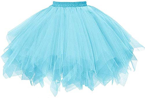 Karneval Damen 80er Hellblau Puffy Tüllrock Tütü Röcke Tüll Petticoat, Hellblau, S-L
