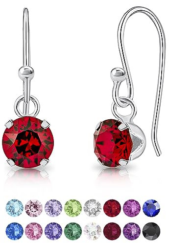 Orecchini Rossi - Orecchini Rubino - Orecchini Pendenti Donna Argento 925 con Brillantini di Cristallo Rosso Rubino - Orecchini Pendenti Argento 925 a Gancio - Orecchini Brillantino Rosso