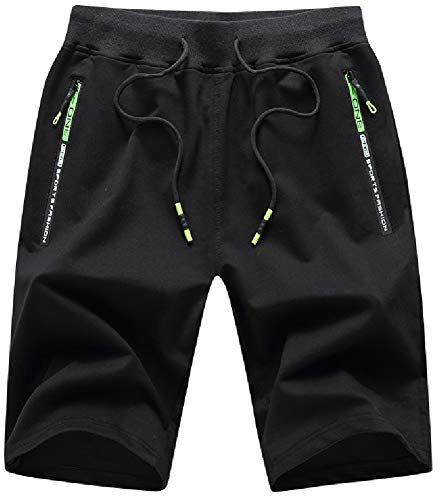 Tansozer Kurze Hosen Herren Shorts Sport Sommer Jogginghose Herren Kurz Shorts Baumwolle Gym Sweat Shorts Jogging Fitness Hose Schwarz 2XL