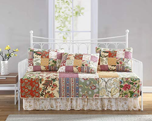 Chezmoi Collection Delaney 5-teiliges Patchwork-Steppdecken-Set mit Blumenmuster, vorgewaschen, 100% Baumwolle, Tagesbettgröße