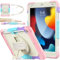 SEYMAC stock for iPad 9th/8th/7th Generation Case 10.2 inch, Full-Body Shockproof with 360° Rotating Stand/Hand Strap, Screen Protector, Pencil Holder for iPad 10.2 Case 2021/2020/2019, Camo+Pink
