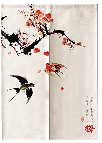 Hiseng Japanese Noren Curtain Long Type Door Tapestry for Home Decoration, Bedroom Kitchen Restaurant Bathroom Doorway Curtain, Toilet Partition Hanging Curtain (Swallow branch,80x120cm)
