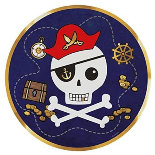 amscan 9909910-66 Lot de 8 assiettes en papier Motif carte au trésor pirate 23 cm