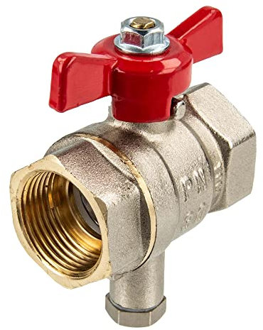 tecuro Kugelhahn mit Messfühleranschluss M10 x 1 mm, 3/4 Zoll IG/IG, MS-vernickelt, Flügelgriff