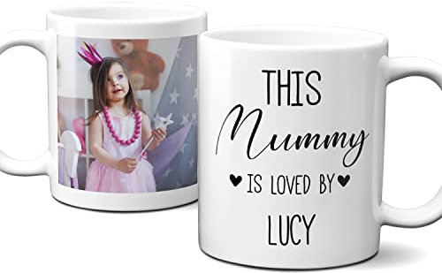 Thoughtful Gifts Personalised Porcelain Mug, 11.0 oz, Modern, Christmas, Photo Mug for Mummy - Birthday, Mother's Day Gift