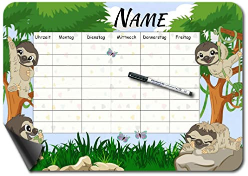 Bambinella - Magnet-Stundenplan Faultier - personalisiert und wiederbeschreibbar mit Whiteboardmarker