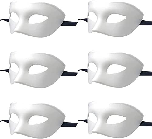 LECMACY Masque de mascarade pour hommes et femmes, Rome vénitienne demi-visage yeux masques Mardi Gras Costume de fête à thème ensembles de Cosplay-taille unique (Blanc pur-6pcs)