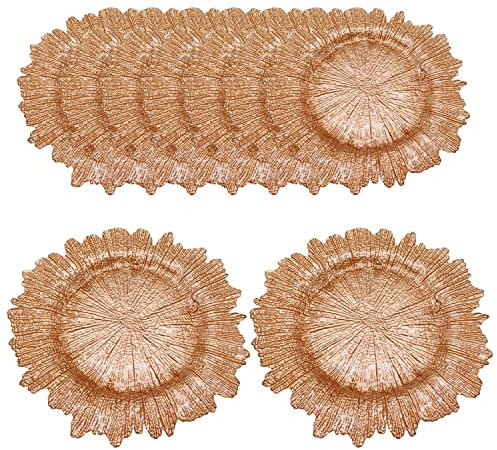 WedDecor Lot de 12 assiettes de charge rondes de 33 cm, pour centre de table, mariage, banquet, décorations de table de fête de Noël, or rose avec style vintage