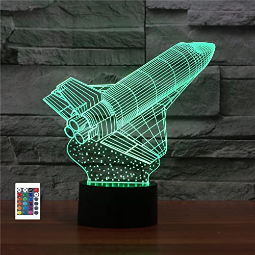 SUPERRUIDALONG 3D Space Shuttle Fernbedienung 16 Farben Nachtlichter Illusion Acryl LED Tisch Nachttisch Lampe Kinder Schlafzimmer Schreibtisch Dekor Geburtstag Geschenke Spielzeug für Kinder