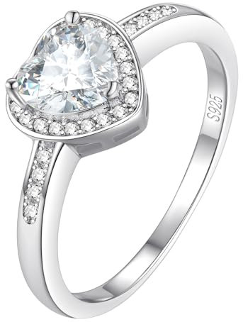FindChic Herz Kristall Ewigkeit Ring 925 Sterling Silber Herz Solitärring für Frauen Cubic Zirkonia Verlobungsring für Hochzeit 63