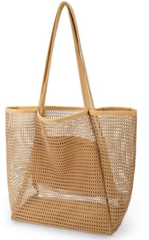 benpen Beach Bag for Women with Zip Pocket Large Mesh Tote Bags Holiday Essentials,Summer Casual Personalised Shoulder Bag,Reusable Foldable Shopping Bag,Ladies Bag for Picnic Pool Gym Travel Grocery