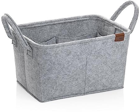 kela Aufbewahrungskorb 35 x 25 x 20 cm FAY, Einkaufskorb mit Tragehenkel, 8 Innentaschen, Filzkorb für Spielzeug, Zeitungen, Kosmetika, hellgrau