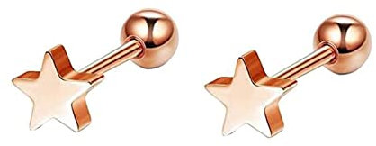 Or Rose Boucle d Oreille, Clous et Puces Forme d'étoile en Acier inoxydable pour Femmes, Or Rose