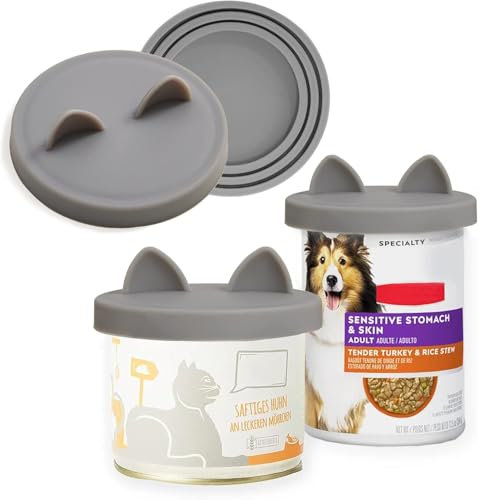OHMO Dosendeckel Katzenfutter, Universal Silikon Deckel für Dosen für Tierfutter(70g, 85g, 200g, 400g usw.), BPA-frei, Gray, 2er-Set