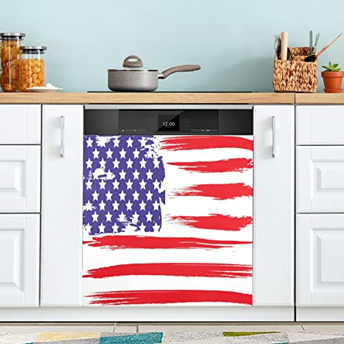 Grunge Brush Amerikanische Flagge Geschirrspüler Magnet Abdeckung Kühlschrank Panel Aufkleber Deko für Schrank Küche Waschküche Geschenk 58 x 66 cm