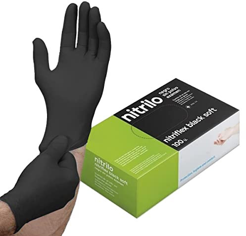 ABD 100 Guanti Nitrile Monouso Taglia XS, Guanti Nitrile Nero, Guanti Senza Polvere, Guanti Neri (LATEX FREE) Certificati CE conformi alla norma EN455 Guanti Alimentari (Taglia XS, Nero)