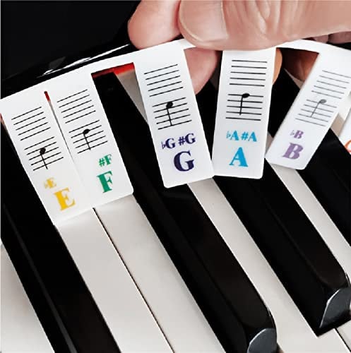 Keyboard Note Labels - Removable Silicone Piano Notes Guide for Learning, 61-Key Full Size, Reusable