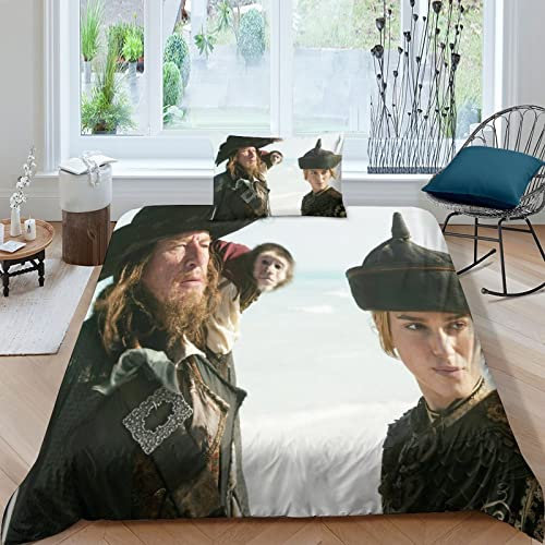 ELGISI Pirates of The Caribbean Bettwäsche Set Single(135x200cm) Movie Bettbezug 3D Bedruckte 2 Stück Betten Für Kinder Jungen Mädchen Thema Raumdekor Kuschelig MikrofaserBettbezug