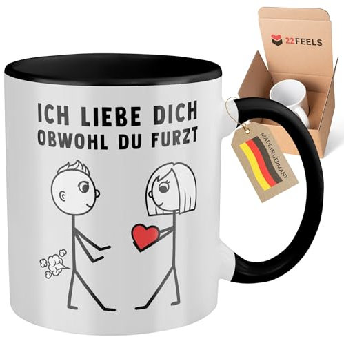 22Feels Tasse Ich Liebe Dich Obwohl Du Furzt, Männer Geschenk zum Jahrestag Ihn, Freund Ehemann, Paar Kaffeetasse, Beziehung, Valentinstag, Liebe Haferl (Zweifarbig Weiss-Schwarz)