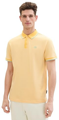 TOM TAILOR Herren Basic Piqué Poloshirt, white sunny yellow twotone, XL