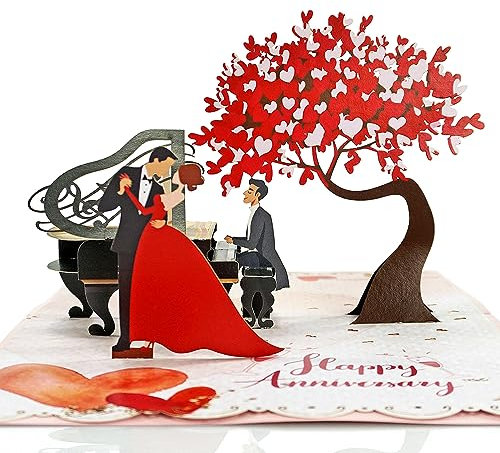 CUTPOPUP Piano Under Tree - Piano sous l'arbre, carte d'anniversaire Pop Up, carte de voeux de mariage 3D retraite (sous l'arbre)